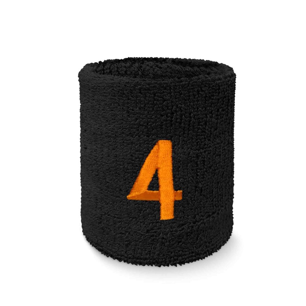 COUVER Men Black Terry Wristband, Orange Number 4, 4 Inch, 1 PC