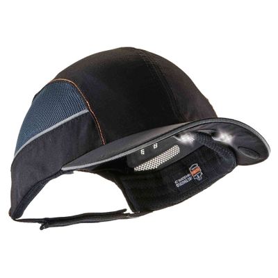 Safety Bump Cap with LED Brim Lighting, Baseball Hat Style, Long Brim, Ergodyne Skullerz 8960 , Black