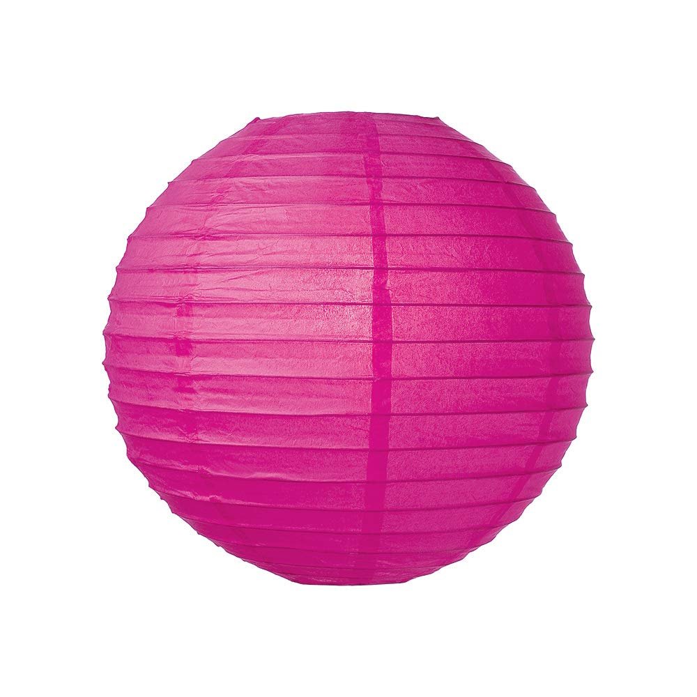 Luna Bazaar Premium Decorative Paper Lantern - (Single, 20-Inch, Fuchsia Pink, Parallel Ribbing) Round Paper Lantern - Ideal Wedding and Party Decor or Home Accent, Lighting Optional