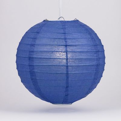 Luna Bazaar Paper Lantern (24-Inch, Parallel Style Ribbed, Blue) - Rice Paper Chinese/Japanese Hanging Decoration - for Home Decor, Parties, and Weddings