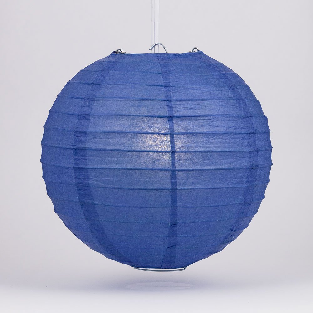 Luna Bazaar Paper Lantern (24-Inch, Parallel Style Ribbed, Blue) - Rice Paper Chinese/Japanese Hanging Decoration - for Home Decor, Parties, and Weddings