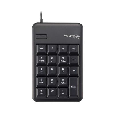 Elecom TK-TCM012BK/RS Numeric Keypad, Wired, Membrane, M Size, USB Port, RoHS Compliant, Black