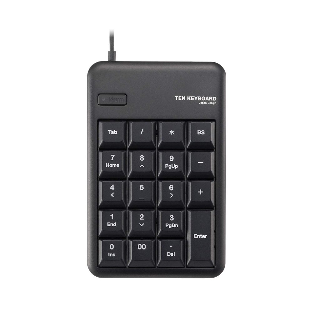 Elecom TK-TCM012BK/RS Numeric Keypad, Wired, Membrane, M Size, USB Port, RoHS Compliant, Black