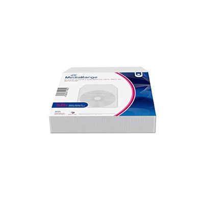 MediaRange Plastic Sleeves for 1 Disc for Mini CD-R and Mini DVD-R, with Flap, Clear, Pack of 50