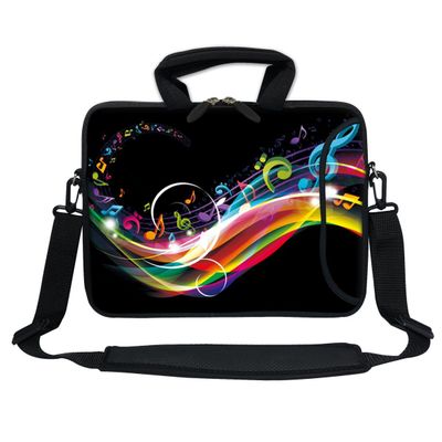 12 Inch Water Resistant Neoprene Laptop Bag with Reinforced Zipper, Strap, Pockets, Fits 11.6" to 12.3" Laptops - Rainbow Music Note