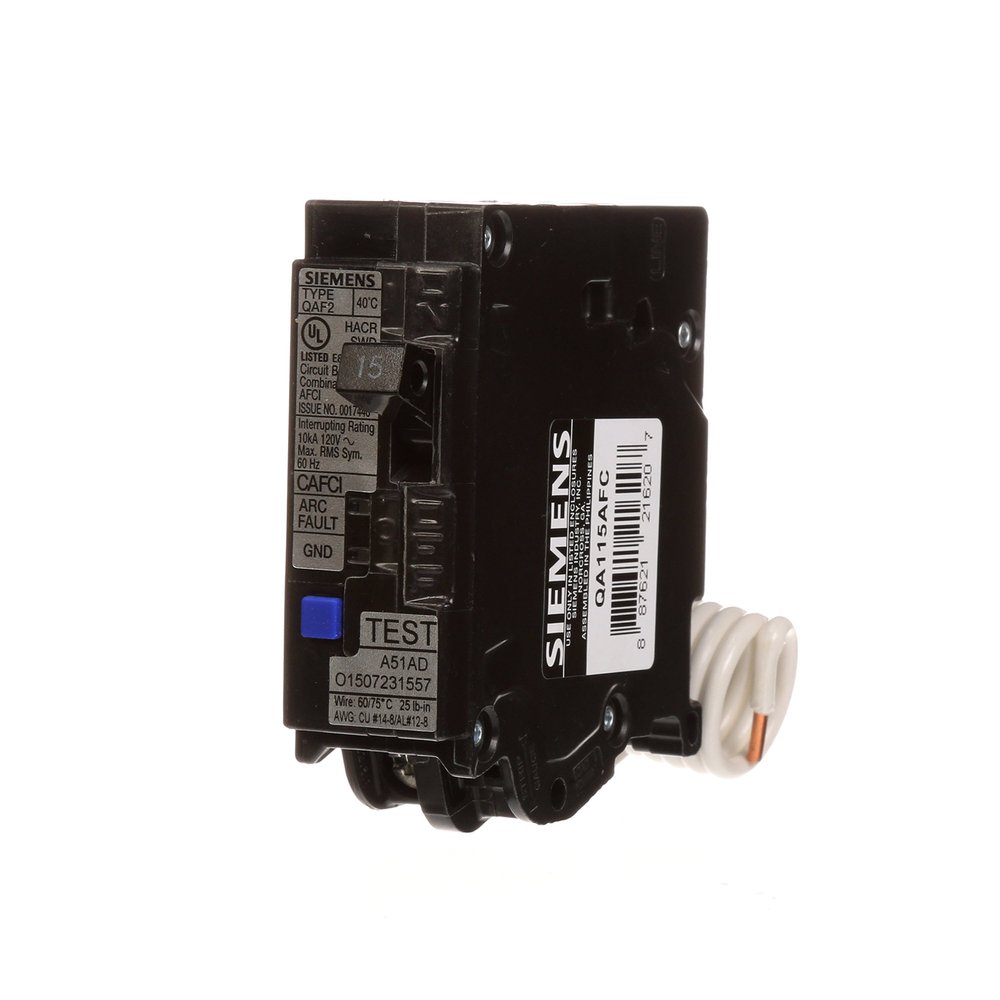 SIEMENS QA115AFC 15-Amp Single Pole 120-volt Plug-On Combination AFCI Breaker, Black