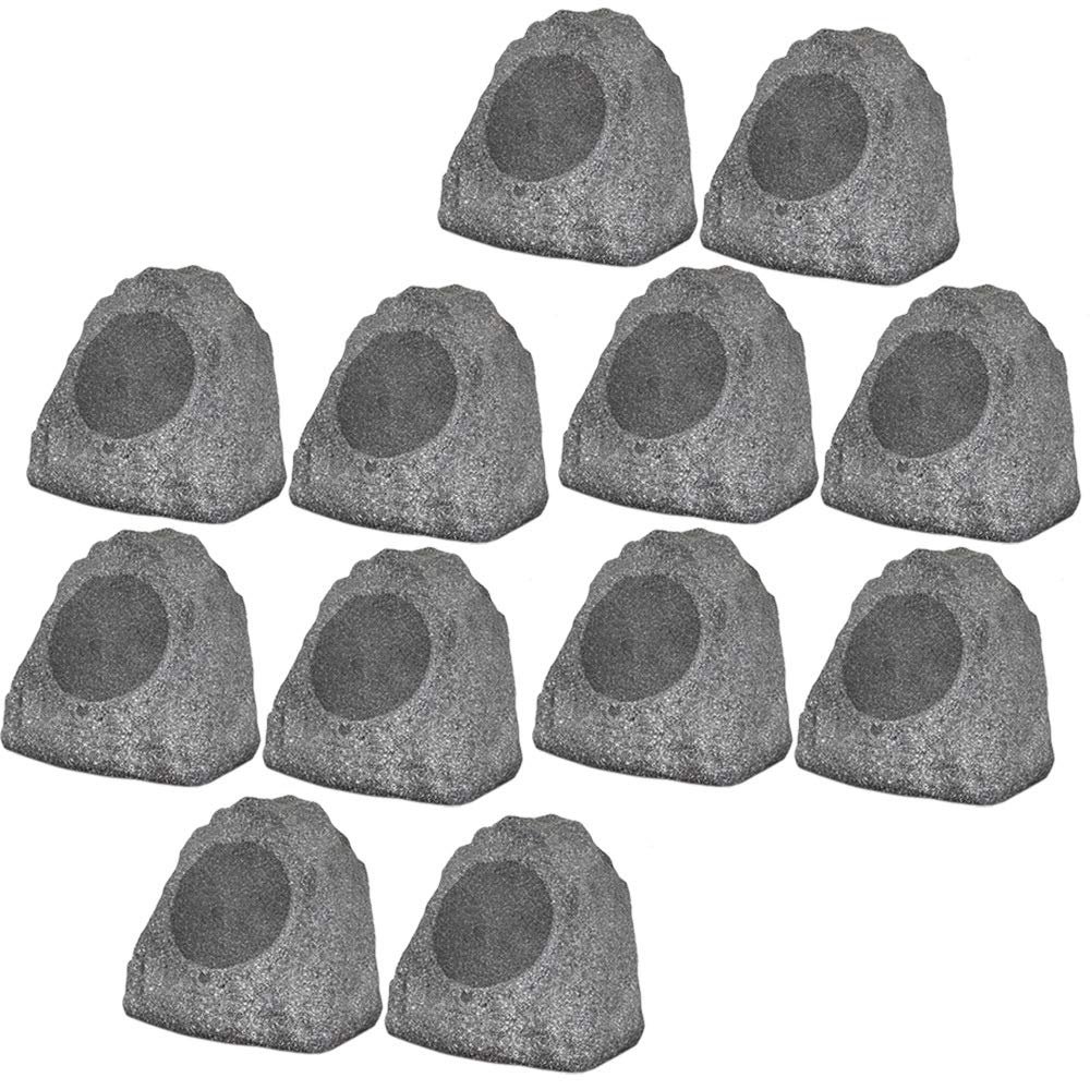 12R8G Outdoor Granite 8" Rock 12 Speaker Set for Deck Pool Spa Yard Garden