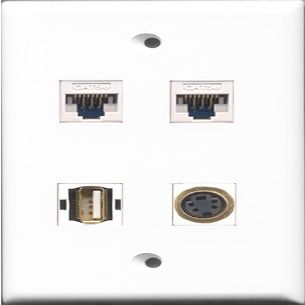 RiteAV - 1 Port USB A-A and 1 Port S-Video 2 Port Cat5e Ethernet White Wall Plate