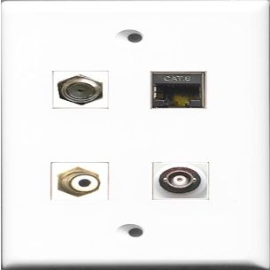 RiteAV 1 Port RCA White and 1 Port Coax Cable TV- F-Type and 1 Port Shielded Cat6 Ethernet and 1 Port BNC Wall Plate