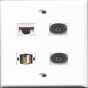 RiteAV 1 Port USB A-A 2 Port Toslink and 1 Port Cat5e Ethernet White Wall Plate