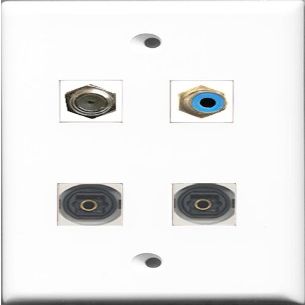RiteAV 1 Port RCA Blue and 1 Port Coax Cable TV- F-Type 2 Port Toslink Wall Plate