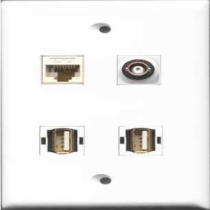 RiteAV - 2 Port USB A-A and 1 Port BNC and 1 Port Cat6 Ethernet White Wall Plate