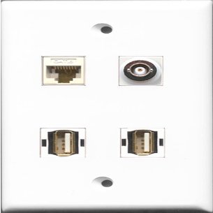 RiteAV - 2 Port USB A-A and 1 Port BNC and 1 Port Cat6 Ethernet White Wall Plate