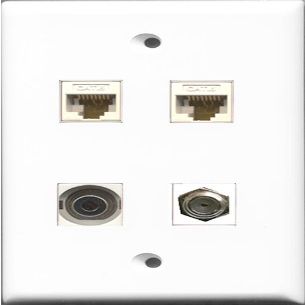 RiteAV 1 Port Coax Cable TV- F-Type and 1 Port 3.5mm 2 Port Cat6 Ethernet White Wall Plate
