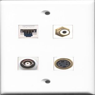 RiteAV 1 Port RCA White and 1 Port S-Video and 1 Port BNC and 1 Port Cat5e Ethernet White Wall Plate