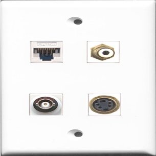 RiteAV 1 Port RCA White and 1 Port S-Video and 1 Port BNC and 1 Port Cat5e Ethernet White Wall Plate