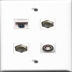 RiteAV - 2 Port Coax Cable TV- F-Type and 1 Port BNC and 1 Port Cat5e Ethernet White Wall Plate