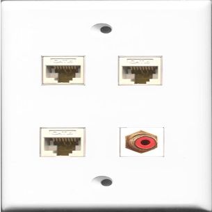 RiteAV 1 Port RCA Red 3 Port Cat6 Ethernet White Wall Plate