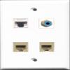 RiteAV 1 Port RCA Blue 2 Port Phone RJ11 RJ12 Beige and 1 Port Cat5e Ethernet White Wall Plate view 1
