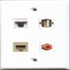 RiteAV 1 Port RCA Red and 1 Port USB A-A and 1 Port Phone RJ11 RJ12 Beige and 1 Port Cat5e Ethernet White Wall Plate view 1