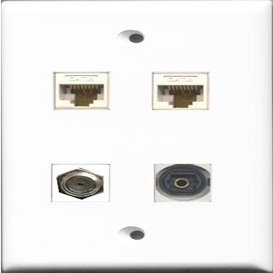 RiteAV 1 Port Coax Cable TV- F-Type and 1 Port Toslink 2 Port Cat6 Ethernet White Wall Plate
