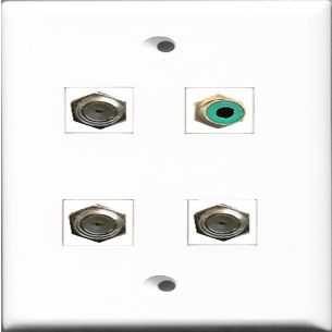 RiteAV 1 Port RCA Green 3 Port Coax Cable TV- F-Type Wall Plate