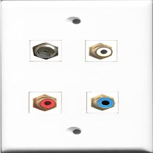 RiteAV 1 Port RCA Red and 1 Port RCA White and 1 Port RCA Blue and 1 Port Coax Cable TV- F-Type Wall Plate