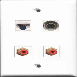 RiteAV - 2 Port RCA Red and 1 Port 3.5mm and 1 Port Cat5e Ethernet White Wall Plate