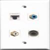RiteAV 1 Port RCA White and 1 Port RCA Blue and 1 Port 3.5mm and 1 Port Cat5e Ethernet White Wall Plate view 1