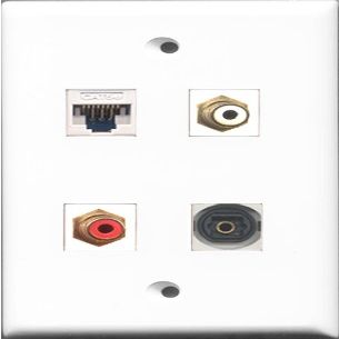 RiteAV 1 Port RCA Red and 1 Port RCA White and 1 Port Toslink and 1 Port Cat5e Ethernet White Wall Plate