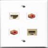 RiteAV - 2 Port RCA Red and 1 Port Phone RJ11 RJ12 Beige and 1 Port Cat6 Ethernet White Wall Plate view 1