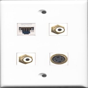 RiteAV - 2 Port RCA White and 1 Port S-Video and 1 Port Cat5e Ethernet White Wall Plate