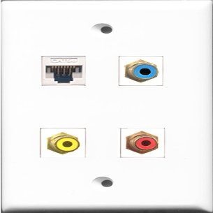 RiteAV 1 Port RCA Red and 1 Port RCA Yellow and 1 Port RCA Blue and 1 Port Cat5e Ethernet White Wall Plate