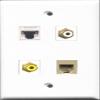 RiteAV 1 Port RCA White and 1 Port RCA Yellow and 1 Port Phone RJ11 RJ12 Beige and 1 Port Cat5e Ethernet White Wall Plate view 1