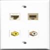 RiteAV 1 Port RCA White and 1 Port RCA Yellow and 1 Port Phone RJ11 RJ12 Beige and 1 Port Cat6 Ethernet White Wall Plate view 1