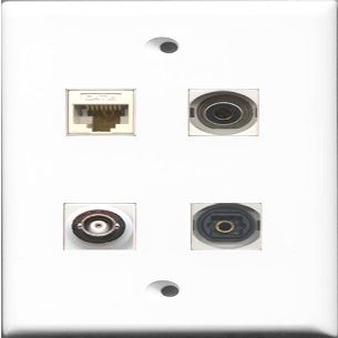 RiteAV 1 Port Toslink and 1 Port 3.5mm and 1 Port BNC and 1 Port Cat6 Ethernet White Wall Plate