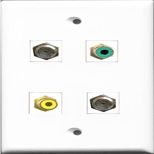 RiteAV 1 Port RCA Yellow and 1 Port RCA Green 2 Port Coax Cable TV- F-Type Wall Plate