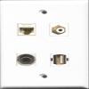RiteAV 1 Port RCA White and 1 Port USB A-A and 1 Port 3.5mm and 1 Port Cat6 Ethernet White Wall Plate view 1