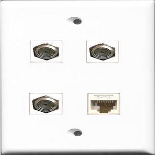 RiteAV - 3 Port Coax Cable TV- F-Type and 1 Port Cat6 Ethernet White Wall Plate