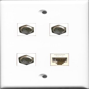 RiteAV - 3 Port Coax Cable TV- F-Type and 1 Port Cat6 Ethernet White Wall Plate
