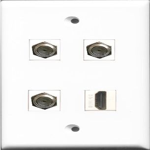 RiteAV 1 Port HDMI 3 Port Coax Cable TV- F-Type Wall Plate