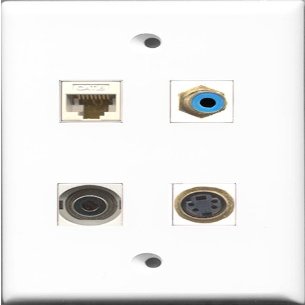 RiteAV 1 Port RCA Blue and 1 Port S-Video and 1 Port 3.5mm and 1 Port Cat6 Ethernet White Wall Plate