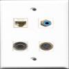 RiteAV 1 Port RCA Blue and 1 Port S-Video and 1 Port 3.5mm and 1 Port Cat6 Ethernet White Wall Plate view 1