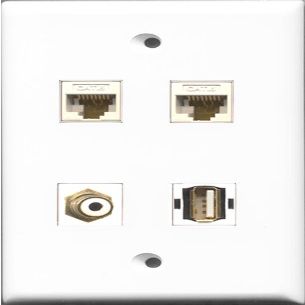 RiteAV 1 Port RCA White and 1 Port USB A-A 2 Port Cat6 Ethernet White Wall Plate