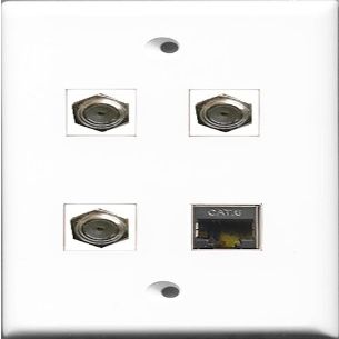 RiteAV - 3 Port Coax Cable TV- F-Type and 1 Port Shielded Cat6 Ethernet Wall Plate