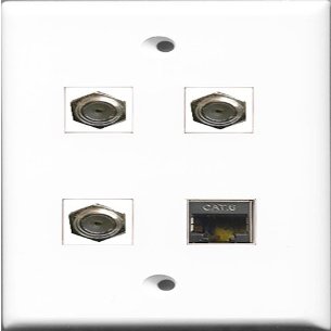 RiteAV - 3 Port Coax Cable TV- F-Type and 1 Port Shielded Cat6 Ethernet Wall Plate