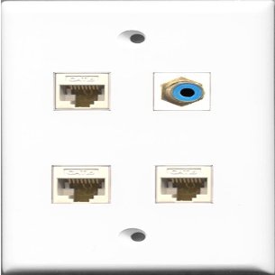 RiteAV 1 Port RCA Blue 3 Port Cat6 Ethernet White Wall Plate
