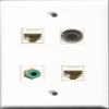 RiteAV 1 Port RCA Green and 1 Port 3.5mm 2 Port Cat6 Ethernet White Wall Plate view 1