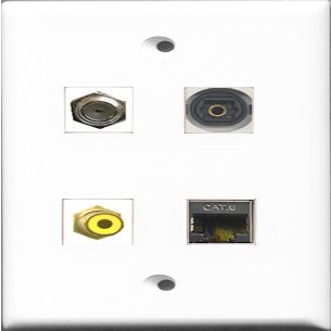RiteAV 1 Port RCA Yellow and 1 Port Coax Cable TV- F-Type and 1 Port Shielded Cat6 Ethernet and 1 Port Toslink Wall Plate