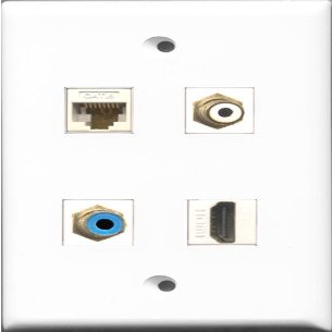 RiteAV 1 Port HDMI and 1 Port RCA White and 1 Port RCA Blue and 1 Port Cat6 Ethernet White Wall Plate